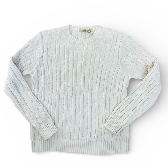 L.L. Bean Sweaters - L.L. Bean Ivory Cable Knit Crewneck Sweater